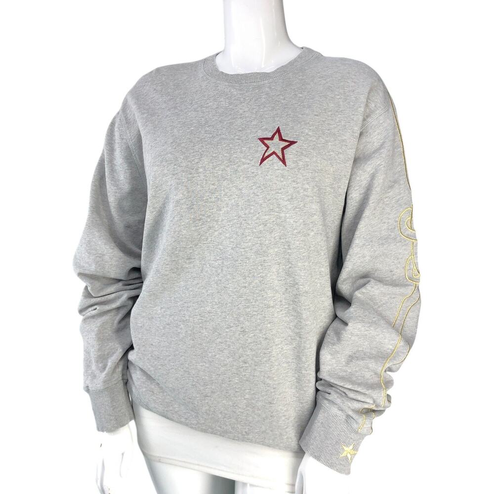 Bella Freud Sweatshirt Womens L Gray Star Embroidered Sleeve Cotton Crewneck